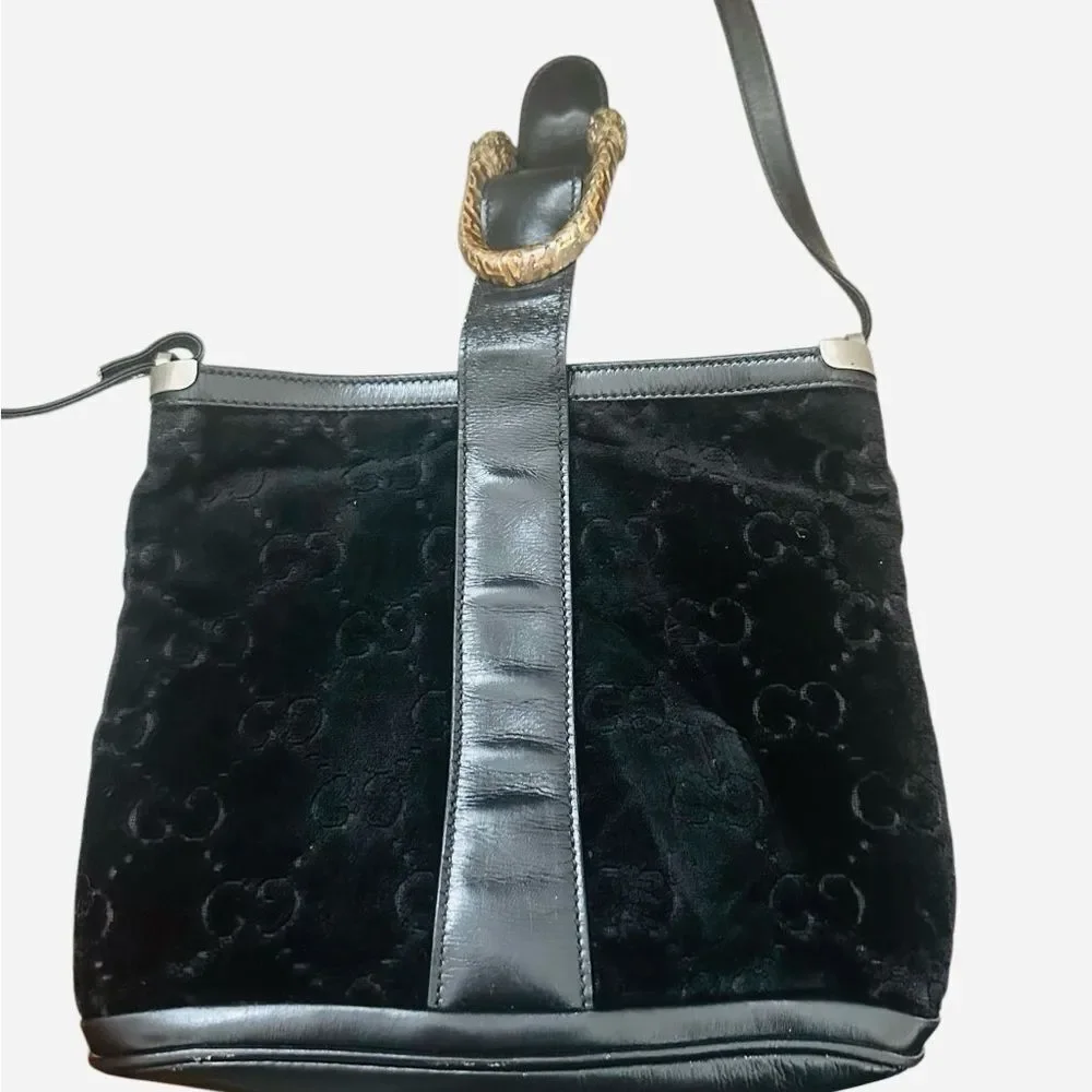 Gucci Rare Black Shoulder Bag with Gold Accent